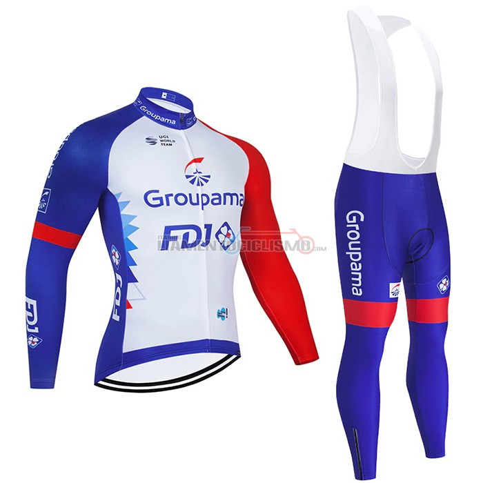 Abbigliamento Ciclismo Groupama-FDJ Manica Lunga 2021 Blu Bianco Rosso